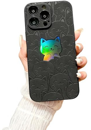 SPOBIT Compatible with iPhone 13 Pro Case, Cute Cat Pattern Laser Case for Women Men, Full Camera Lens Protection Hard PC Back Shockproof Cover Case for iPhone 13 Pro - Black