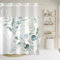Uiiooazy Cortina de ducha de eucalipto, cortina de ducha de doble capa verde hojas blancas flores plantas diseño sin ganchos cortinas de ducha antimoho impermeable cortina de baño con forro a presión