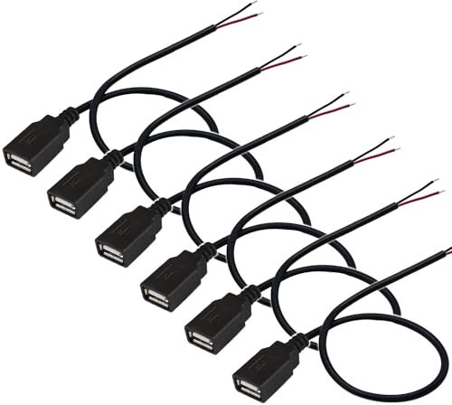 RUNCCI-YUN 6 Pcs USB fêmea Plug,conector usb de soldadura,2 pin USB cable desnudo conector,USB Pigtail Cable para equipo USB instalado o reparación de reemplazo de bricolaje (30cm)