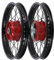 Set: 2x Speichenrad 1,6 x 16 Alufelge, Speichen Schwarz, Nabe in Rot - für Simson S50, S51, KR51 Schwalbe, SR4