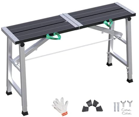 Scaffolding 55.1 59 63 70.8 Inch Long Adjustable Work Platform, Heavy Duty Aluminum Scaffolding with Galvanized Outriggers, Collapsible Platform Ladder(Black,L180xW27cm(70.8x10.6))