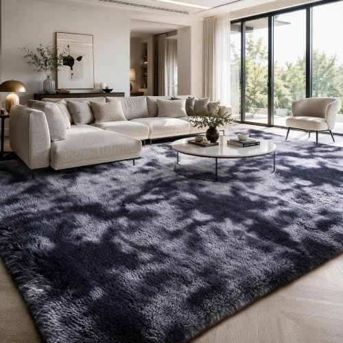 Kuscheliger Hochflor-Teppich für Wohnzimmer Schlafzimmer|Schwarz 180x270cm | FVVRAX Tie-Dye Shaggy Teppich–Weicher Hochflor Teppich mit Anti-Rutsch-Unterseite| Kuscheliger Teppich für Kinder & Haustiere