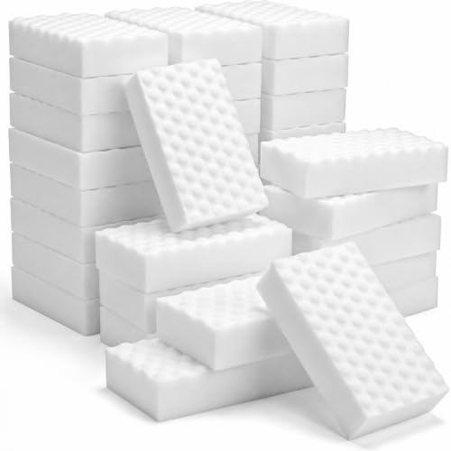 SUPERASER MEGA-50 Textured Melamine Magic Sponges, 50 Pack | Textured melamine foam cleans grease, soap scum and scuffs with water; bulk 50-pack for kitchens, baths, walls and floors.