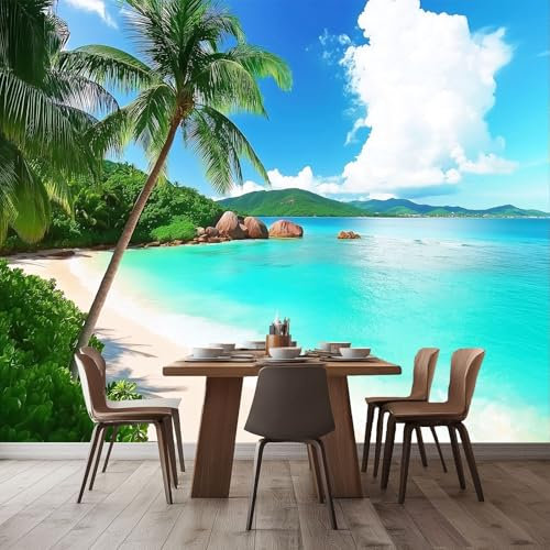 Papel pintado fotográfico Naturaleza Paisaje Playa tropical moda decoración de pared, Color moderno decoración salón dormitorio oficina fotomurales de tela no tejida 300 x 210 cm