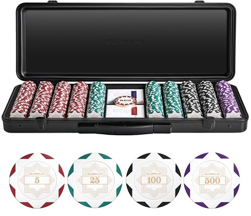SLOWPLAY Nash Clay-Poker-Set, 14 g/40 mm Chips für Texas Hold’em | White Gold Edition; 500 nummeriert (Core Set); Premium-Koffer mit PC-Schale; Clay-Verbundchips; Art-déco
