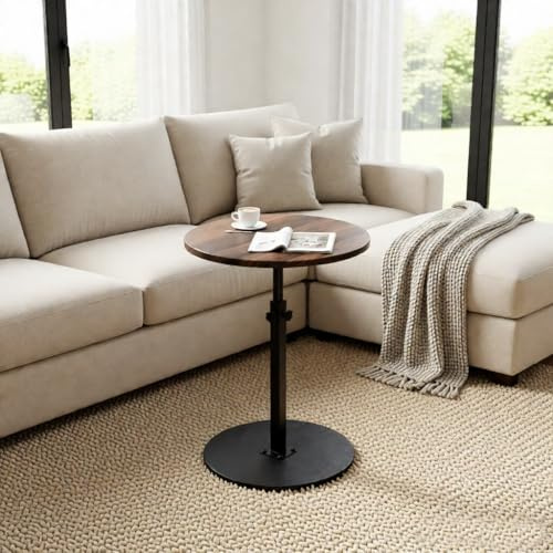 ZOYIZEN Beistelltische Holz Höhenverstellbarer 45-77 cm, Beistelltisch Holz mit Rollen, Couchtisch Rund, Tischplatte Durchmesser 40cm, Beistelltische fürs Sofa, Wohnzimmer, Bartheke, Walnuss