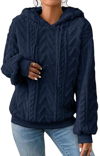 Zetieny Felpa con Cappuccio da Donna in Pile Jacquard a Maniche Lunghe
