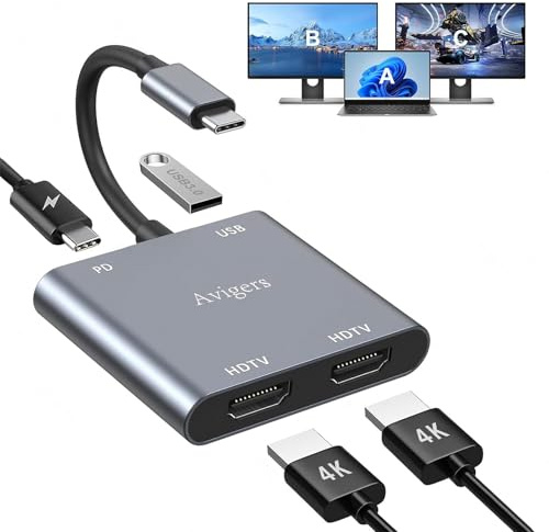4-in-1 USB-C Dual-HDMI-Adapter, 4K, 100W PD, USB 3.0 | 2 HDMI-Ausgänge, 100W PD und USB 3.0, Einzelanzeige bis 4K 60Hz, dual bis 4K 30Hz