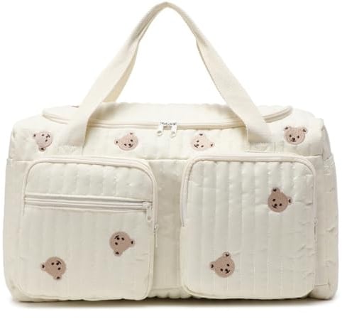 Sac à langer matelassé de capacité, motif ours en peluche, sac de sport mignon, portable et léger pour les voyages à l'hôpital et en week-end, 18, 9 x 8, 7 x 10, 2 pouces, décoration d'intérieur