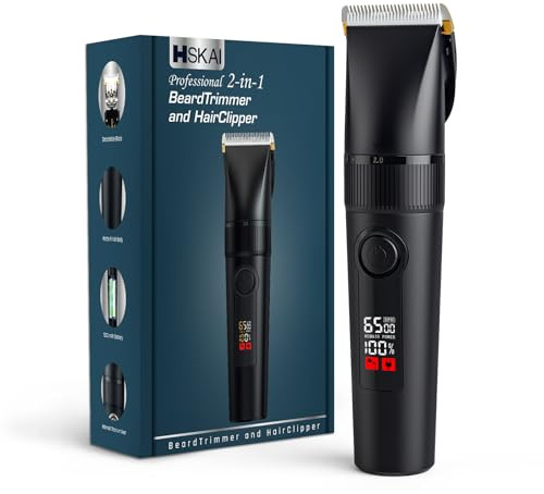HSKAI 2-in-1 Beard Trimmer and Hair Clipper for Men,Detachable Ceramic-Titanium Blade Shaver with 9 Length Settings and Non-Slip Matte Grip