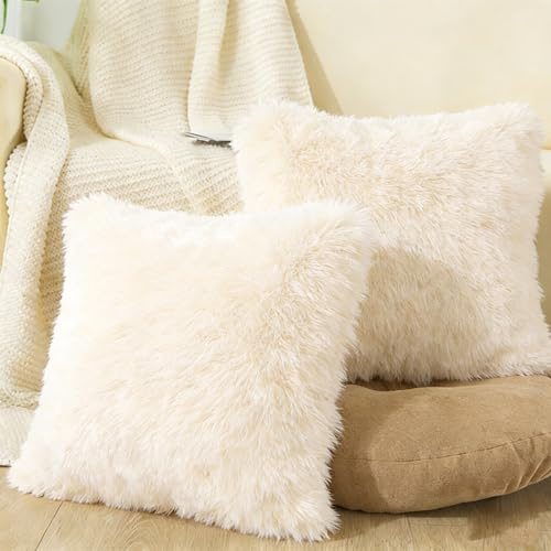 MINWEGI 2 Pack Beige Square Cushion Covers for Sofa Bedroom