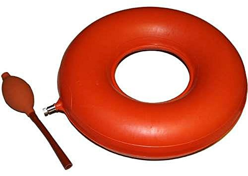 Sitzring Gummi aufblasbar- 45 cm Durchmesser - rot - mit Luftpumpe - Sitzkissen gegen Beschwerden bei Dekubitus, Hämorrhoiden, Rückenschmerzen und zur Steißbein Entlastung