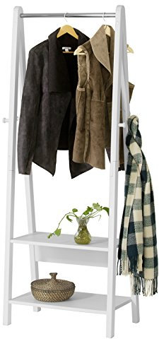 SoBuy Portant à Vêtements avec 2 Étagères de Rangement, Porte-Manteau Moderne & Rail de Suspension pour Chambre & Hall, Blanc