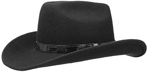 Lipodo Cowboyhut Damen/Herren - Westernhut aus Wollfilz - Filzhut mit Lederband - Wollhut Made in Italy - Hut Herbst/Winter - Wollfilzhut - L (58-59 cm) schwarz
