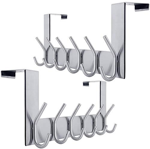 WEBI Türhaken zum Einhängen,Türgarderobe mit 6 Haken,Kleiderhaken Tür,Türaufhänger,Türhakenleiste Innenseite,Silber,2 Stück