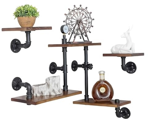 Industrielle rustikale moderne Holzleiter, Rohrwandmontage, schwebende Regale – Set mit 3 Bücherregalen, DIY-Aufbewahrungsregalen, hängende Halterung, Bücherregal (Set mit 3 Leiterregalen)
