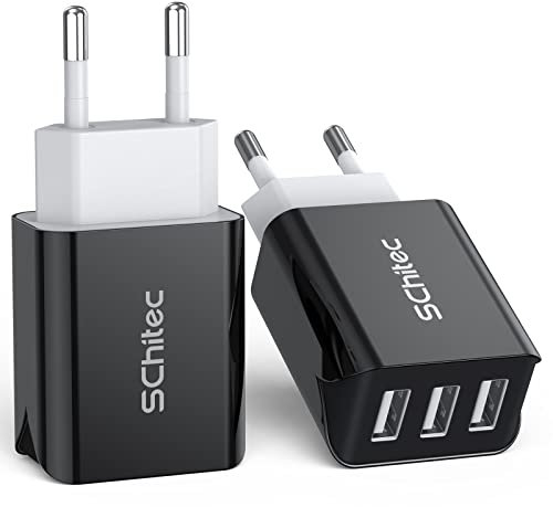 Cargador USB de Pared 3 Puertos 15W/3A - Adaptador de Corriente para Viaje y Hogar - Compatible Con iPhone 11 Pro MAX XS MAX XR, iPad Pro Air Mini, Samsung, LG - Negro