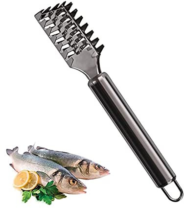 TIJAR Fish Scale Remover, Stainless Steel with Grip Handle Fish Scale Scraper, Fast Cleaning Fish Skin Steel Brush Cleaner Descaler Fish Tools (Stainless_Steel)