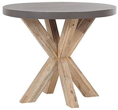Beliani Gartentisch grau rund 90 cm Faserzement Akazienholz-Beine Rustikaler Look Olbia