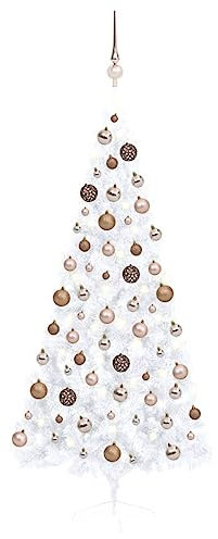 vidaXL Künstlicher Halber Weihnachtsbaum mit LEDs Kugeln Christbaum Tannenbaum Dekobaum Kunstbaum Weihnachten Dekoration Weihnachtsdeko Weiß 180cm