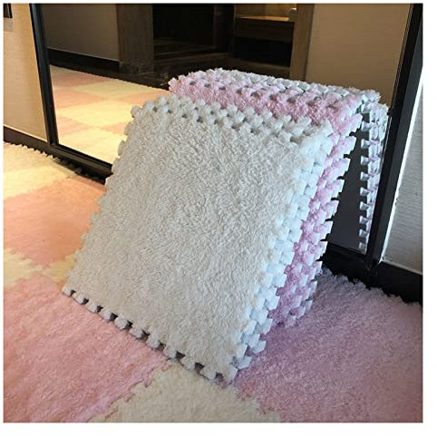 20Pcs 12X12inch Interlocking Foam Mats Plush Mat, Fluffy Carpet Tiles Plush Area Rug, Bedroom Floor Tiles, Soft Playmat Puzzle Floor Mat,WT+Light Purple,THK 6mm
