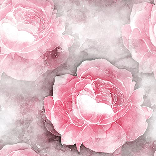 ReWallpaper Selbstklebende Tapete Vintage Rosa Pfingstrosen Tapete Selbstklebend Blumen 44.5CM×7M Wasserdichte Klebefolie Möbel Rosa Muster Möbelfolie Aquarell Blumentapete Wohnzimmer Bad Schlafzimmer