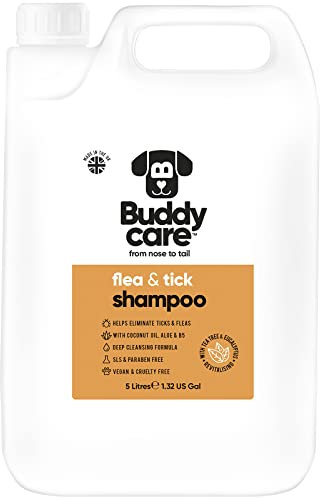 Flea & Tick Dog Shampoo by Buddycare | Eliminates Fleas, Ticks & Mites | Deep Cleansing Shampoo for Dogs, Tea Tree & Eucalyptus Flea Shampoo for Dogs (5L)