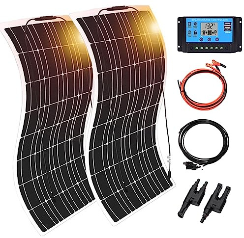 RayGenius Kit Panneau Solaire 800w, Kit Panneau Solaire Monocristallin Flexible 400w + ContrôLeur Solaire 60A pour Maison, Caravane, Bateau.,Two