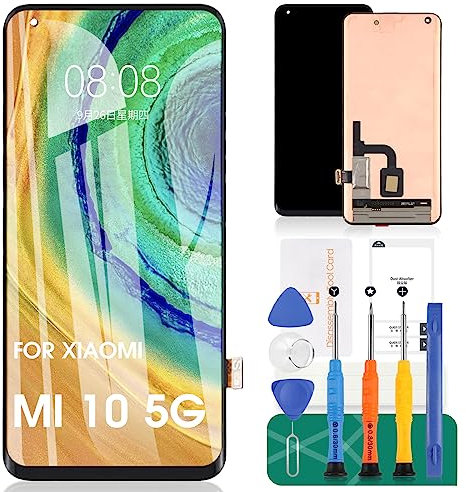 Para Xiaomi Mi 10 5G LCD para Xiaomi Mi 10 5G Pantalla de reemplazo de pantalla para Xiaomi Mi 10 5G Pantalla táctil digitalizador Asamblea Kits de reparación (negro, versión S)