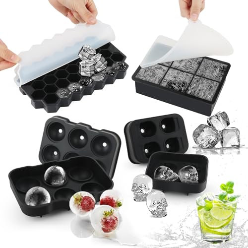 4 CS Cubiteras para Hielo con Tapa, Moldes de Cubitos Hielo Silicona,Hielera Con Tapa, Cubitera Silicona, Moldes de Silicona para bebidas frías, Whisky, Cócteles, Bebidas y Alimentos para Bebés
