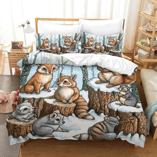 DCABEIOOE Eichhörnchen 3D Print Betten Motiv Bettwäsche Set Bettwäsche Set Bettbezug Und Kissenbezug Mit Reißverschluss Für Kinder Jungen Männer Modern Gamer Dekorative Single(140x200cm)