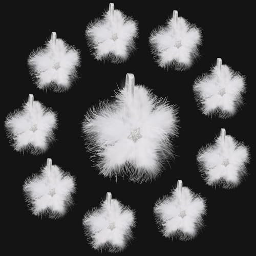 Kapokr 10 Stück Baumschmuck Weiß Federn Weihnachtsbaum Anhänger Weihnachtsbaumschmuck Weiss Christbaumschmuck Weiß Fünfzackiger Stern Weihnachtsdeko für Partydekorationen (20cm)