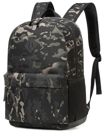 TRAILKICKER Backpack for School, Basic Bookbag 16L for Teens Middle School College, Durable Lightweight School Backpack, 15 inch Laptop Compartment, Camo Black, 17.7” H x 11.8” W x 4.7” D
