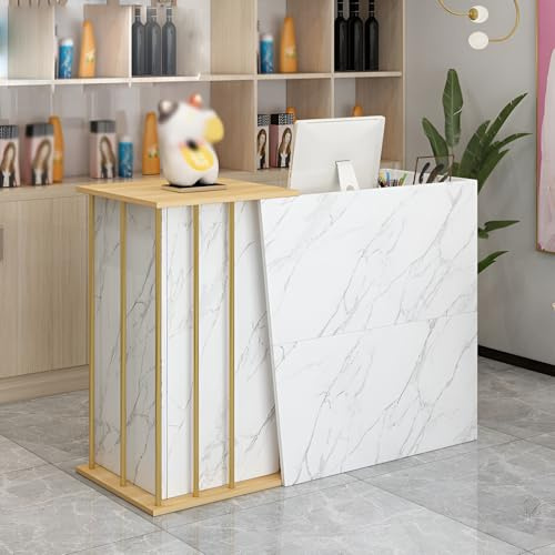Bancone e Reception Centro Estetico Moderno con Cassetti e Ripiani, Hotel (Size:100x90x40cm, Color: Stile marmo)