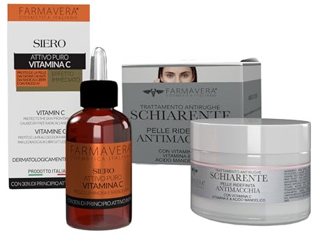 FARMAVERA Crema Schiarente Macchie e Siero Antirughe Vitamina C | Prodotti Skin Care Viso, Idratante