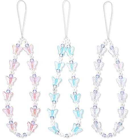 3 Stück Handykette Kurz Anhänger Schmetterlings Handy Lanyard Handy Kette Handy-Charm Universal Handyanhänger Lanyard Schmuck