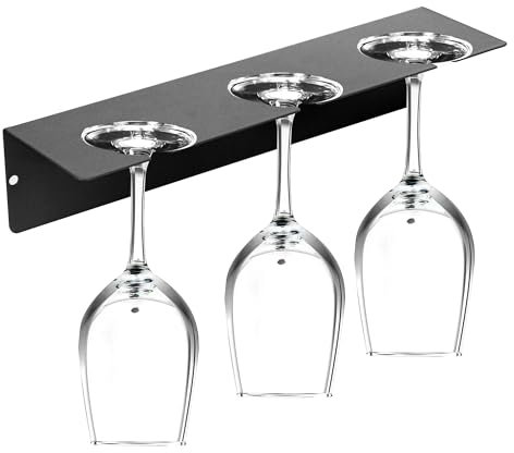 xyuayamz Porta Bicchieri Sospesi, Supporto Calici Sotto Armadio, Portabicchieri da Vino Senza Foratura, Portacalici Sospeso Parete per Cucina Bar Ristorante, Metallo, Grigio