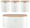 Typhoon Living Kitchen Storage Set, 4-Piece Canister Collection with Bamboo Lids, Cream White Metal Containers for Tea Coffee Sugar and Bread (Cream Set of 4)