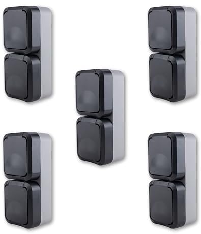 REV AquaStorm SPARSET - 5x Doppelsteckdose - Steckdose Feuchtraum IP55, zweipolig, Aufputz senkrecht, 230V, 16A, anthrazit
