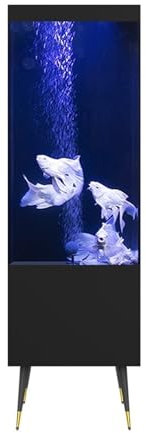 WFchenj222-6 Small Fish Tank- Creative Living Room Office Fish Tank Living Room Home Floor Standing Back Filter Fish Tank Goldfish Bowl(Black)