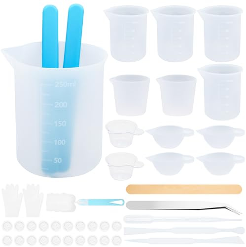 Celepoir 30/100/250ml Silicon Measuring Cups Set, Silicone Measure Cup | Easy to Clean, Silicone Measuring Cups for Resin with Mixing/Dosing Cups, Stirrers, Gloves for Casting Molds & DIY