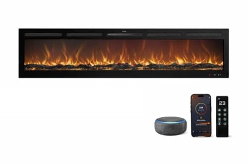 Chimenea Eléctrica Galaxy Pro con WiFi, Alexa y Google Home | Empotrar, Pared o de Pie | 750/1500W | 13 Colores Llama LED | 5 Niveles de Brillo | Sonido Crepitante | Sin Humo | Termostato | 183 cm