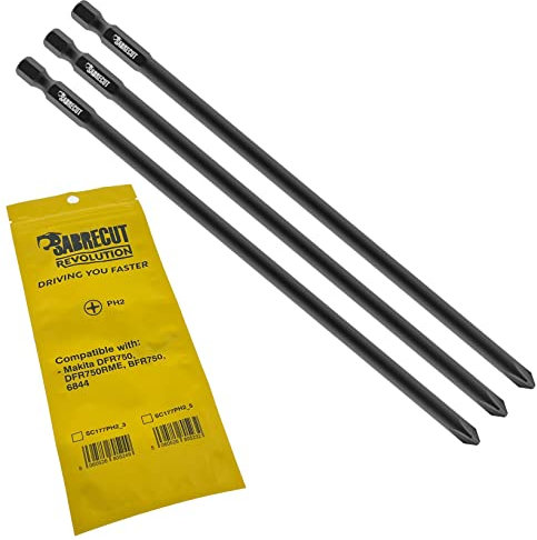 3 x SabreCut SC177PH2_3 177mm PH2 kompatibel mit Makita DFR750 DFR750RME BFR750 6844 P-67804 Trockenbau-Schraubendreher-Pistolenbit mit automatischem Vorschub einseitig Kreuzschlitz Nr. 2 robust
