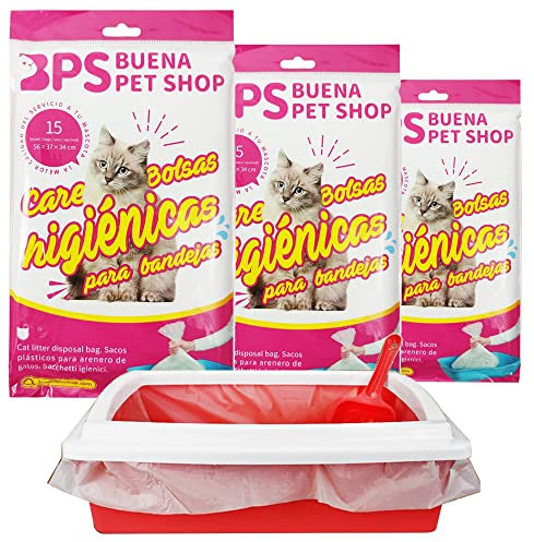 BPS® Bolsas para Bandeja Arena Bolsa Caca Excrementos para Gatos Mascotas, Bolsa de Recambio Inferior Tamaño L Total 45 Bolsas (L: 45 Bolsas) BPS-5468 * 3