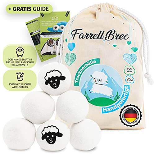 Birkental - Bolas de secado extra duraderas para secadora (6 XXL), suavizante natural de lana de oveja 100% de Nueva Zelanda, hechas a mano, ideal para plumón