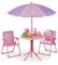 Relaxdays Camping Kindersitzgruppe, Einhorn Motiv, Kindersitzgarnitur mit Schirm, Klappstühlen & Tisch, Garten, pink