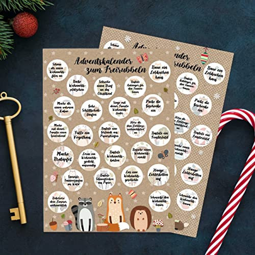 Papierdrachen Adventskalender mit Rubbelfeldern - Weihnachtsaufgaben - 2 DIN A4 Bögen mit je 24 Feldern mit Aufgaben für eine schöne Adventszeit - Set 3