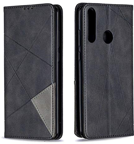 Posanter Kompatibel mit Huawei Y6P Hülle, Premium Leder Brieftasche Flip Handytasche Schutzhülle Klapphülle, 360 Grad TPU Stoßfest Leder Hülle mit [Magnetisch, Kartenfach, Standfunktion] (Schwarz)