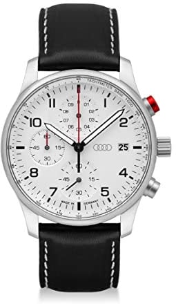Audi collection 3102200100 Chronograph Uhr Armbanduhr Ringe Logo Herren, Silber/weiß