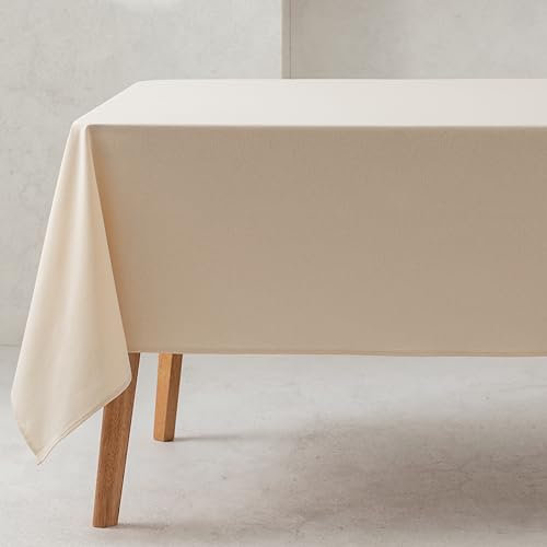 GAMUSI Tischdecke, einfarbig, Bio-Baumwolle, wasserdicht, schmutzabweisend, rechteckig, naturfarben, 140 x 240 cm